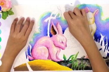 PAINT WITH ME | Beautiful & Cute Easter Bunny Oil Pastel Painting (Crayon) Tutorial for Beginners