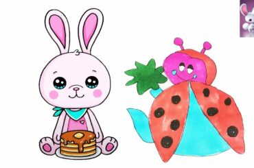 How to Draw Cute Bunny Fun Bun  - Teddy bear -  beetles