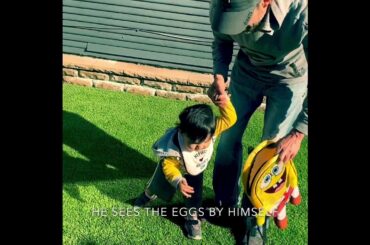 Baby and daddy stories series, happy Easter egg hunt, family fun during quarantine, Easter bunny