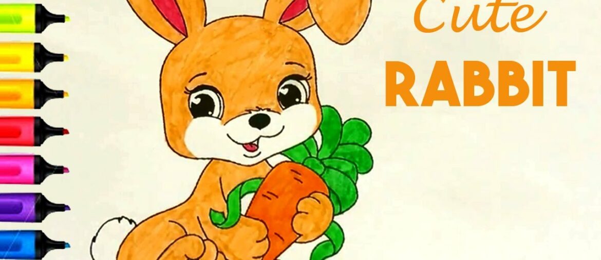 Draw Cute Bunny Rabbit  | coloring and drawing (Coloring Pages) Learn Colors for kids