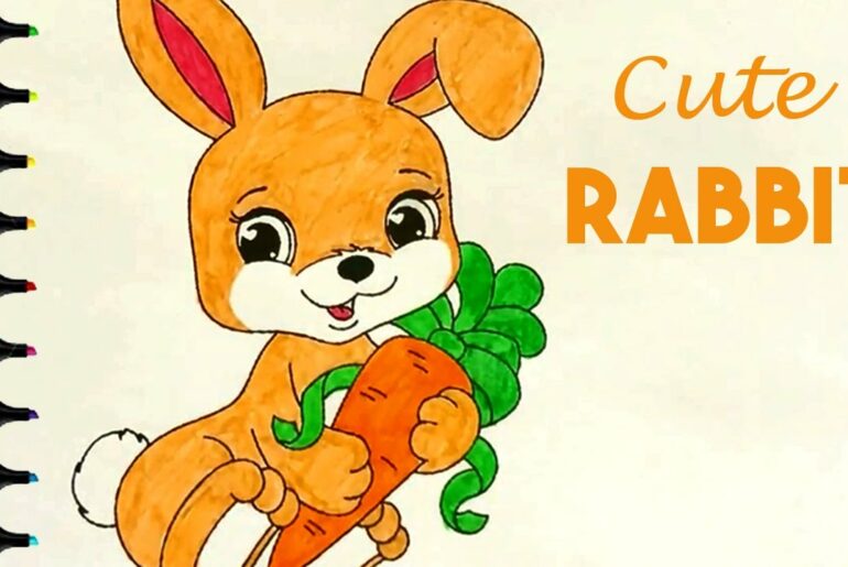 Draw Cute Bunny Rabbit  | coloring and drawing (Coloring Pages) Learn Colors for kids