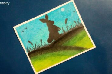 Cute bunny playing on grass || Oil pastel drawing of bunny ||