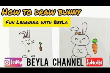 How to draw bunny or cute rabbit ~ Step by step tutorial easy drawing and FUN Learning with BeyLa