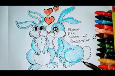 Rabbit Couple Drawing Step by Step|Cute Cartoon Rabbit Couple Drawing|Cute couple DRAWING|