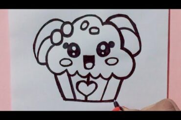 HOW TO DRAW A CUTE CUPCAKE - BUNNY  STEP BY STEP                                    KAWAII AND EASY