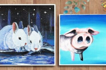 Daily challenge #13 / Tutorial Drawing / Cute rabbit and Pig