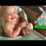 CUTE BABY eats her first chocolate bunny | says hello to chocolate bunny | funny and sweet