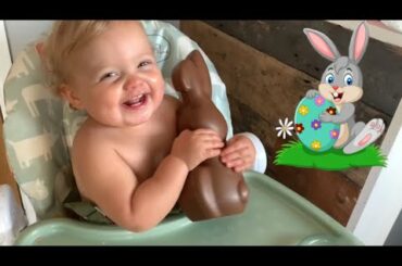 CUTE BABY eats her first chocolate bunny | says hello to chocolate bunny | funny and sweet