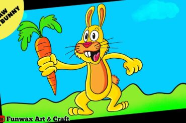 How to draw cute bunny rabbit with carrot in easy steps