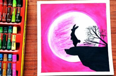 Cute Bunny Scenery Drawing with Oil Pastel - step by step