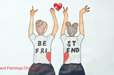 BFF ♥️ drawing | best friend drawing tutorial - step by step | friendship Day special pencil drawing