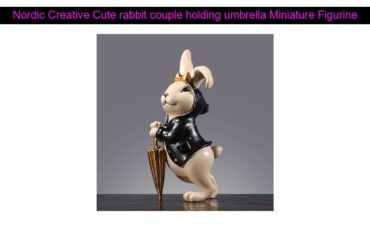 Get Nordic Creative Cute rabbit couple holding umbrella Miniature Figurines  Resin Animal Crafts Ho
