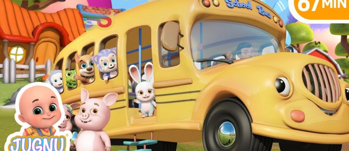 The Wheels on the Bus - Animal Sounds | Learn English | Jugnu Kids Nursery Rhymes & kids Songs