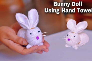 Making A Cute Bunny With Hand Towel   DIY Rabbit Doll Using Hand Towel