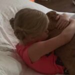 Little Girl Cuddles With Rabbit in Bed - 1122256