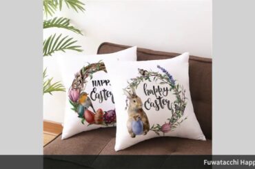 ✓Fuwatacchi Happy Easter Words Pillows Cover Cute Rabbit Cushion Cover
