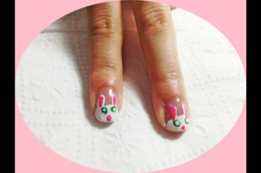 Make your nails cute rabbit pattern - Tutorial !!