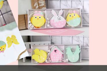 ✓9pcs Easter Rabbit Wooden Pendant Decoration DIY Wood Hanging Crafts C