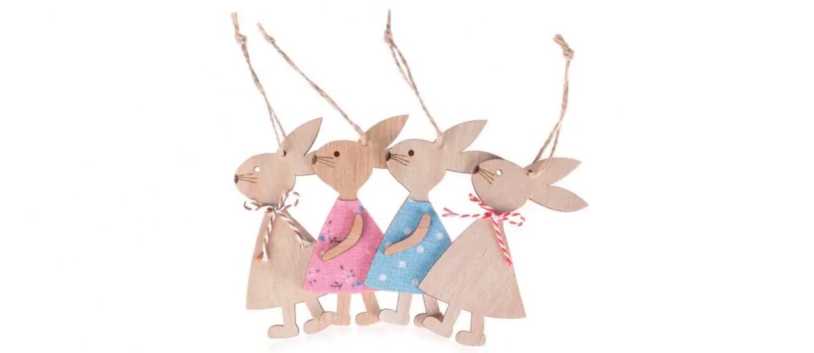 ✓1PCS Lovely Easter Rabbit Wooden Decoration DIY Wood Hanging Crafts Cu
