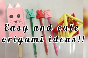 Easy and cute origami ideas!! | ice cream pencil box | holder | bunny pencil toppers!! #origami