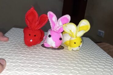 Cute bunny and cushion made by hankerchief