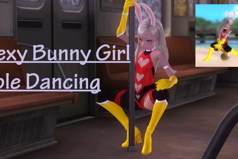 Sexy Cute Bunny Girl - Pole Dancing and having fun.