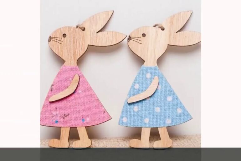 ☑1/3PCS Easter Rabbit Wooden Decoration DIY Wood Hanging Crafts Cute Bu