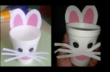 Rabbit making with thermocol glass, Bunny rabbit, paper cup Bunny for kid's, kagaj ka khargosh,
