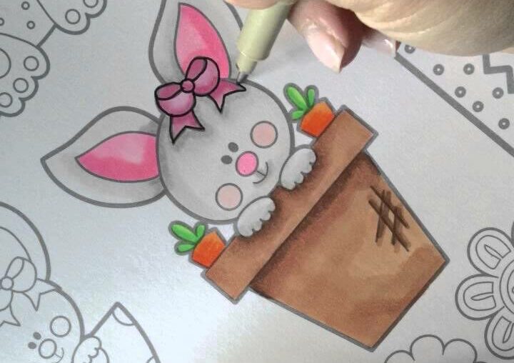 Coloring Baby Bunny Girl Stamp with Copics by JW Illustrations