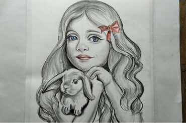 how to draw cute baby girl and rabbit,how to draw a girl easy pencil sketch drawing step by step