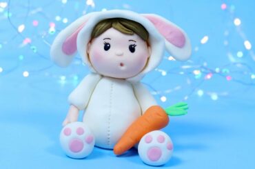 How To Make Fondant Bunny cake topper! Baby In Bunny Costume for Easter cake