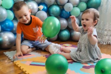 Cute Baby Having fun Playing on Older Brother's Birthday!