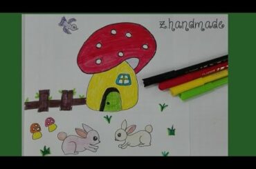 how to draw cute rabbit house