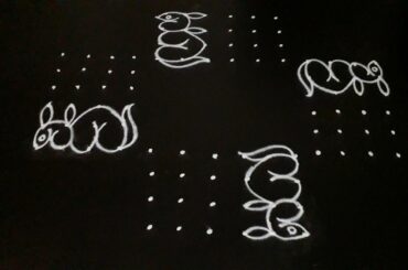 Cute Rabbit Rangoli Design with 6-4 Dots on all sides | Rabbit Kolam | Rabbit Muggulu