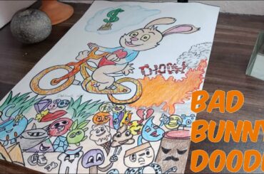 Drawing A Rabbit or Bunny Racing on Bike -Doodle Art