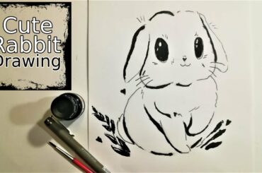 Sketch Cute Rabbit and Heart | Cute Drawing