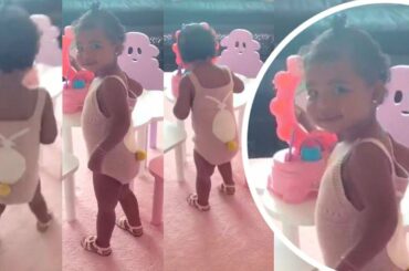 'Baby bunny!' True Thompson dressed as a bunny playing in her nursery