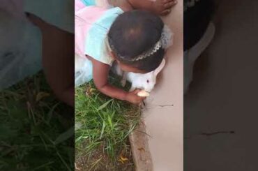 #Cute baby doll playing with bunny