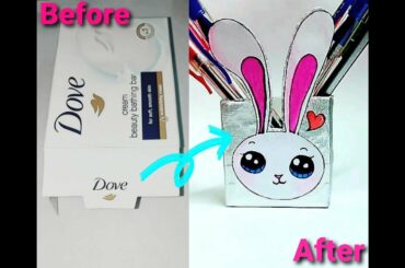 Best out of waste | soapbox craft idea | cute bunny pen stand | அழகான பென் stand சுலபமான முறையில்