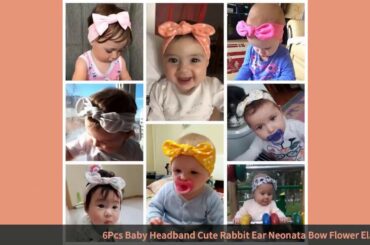 ✓6Pcs Baby Headband Cute Rabbit Ear Neonata Bow Flower Elastic Bandanas