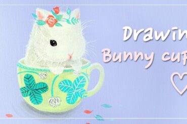 화관을 쓴 귀여운 컵 토끼 | Cute bunny | Acrylic painting