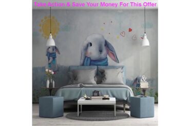 Kids Room Wall Mural Simple Painting 3d Cute Rabbit Wallpaper Home Decoration