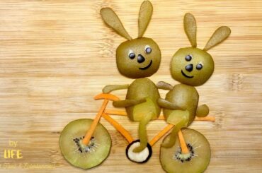 Sunny Bunnies / Bunnies on Bicycle / Bunny Art / Cute Bunny / Fruits Carving / Fruits Garnish