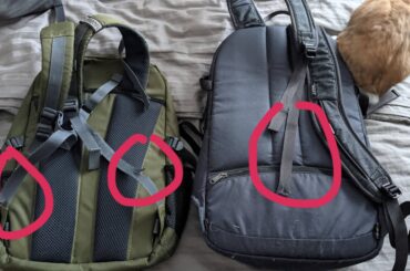 Forgot our backpacks on the floor. 2 very cute criminals proceeded to fully shred one of the straps on the gray backpack, while only cutting both straps on the green bag thin so they'll snap if something heavy were to be carried. They also chewed everywhere one the green backpack. Shame!