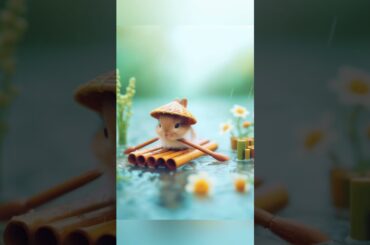 Cute rabbit rowing boat in the rain #shorts #cuterabbit
