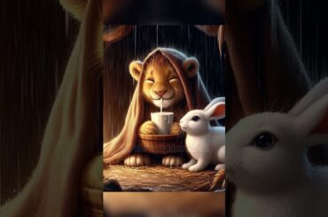 The poor baby lion was rescued by our adorable rabbit #rabbit