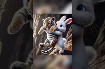Cute bunny saves tiger cub#rabbit #tiger #cute