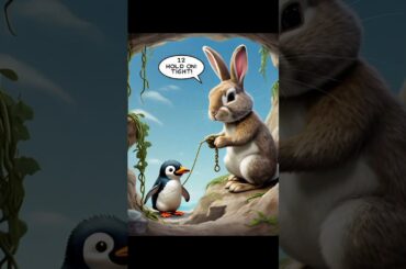 Cute rabbit rescued the poor little penguin #rabbit #cat#kitten#funny