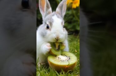The little #rabbit who loves to eat #Kiwi Rabbit Cute #Pet Debut Plan #Cute Pet #rabbiteating