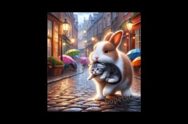 Cute rabbit rescued the poor little kitten #aicat #ai#rabbit #kitten #shorts